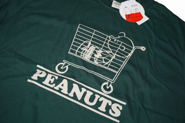 メンズ キャラクターＴシャツ スヌーピー チャーリーブラウン 緑 Ｔシャツ PEANUTS SNOOPY　夏物 グリーン ヴィンテージプリント