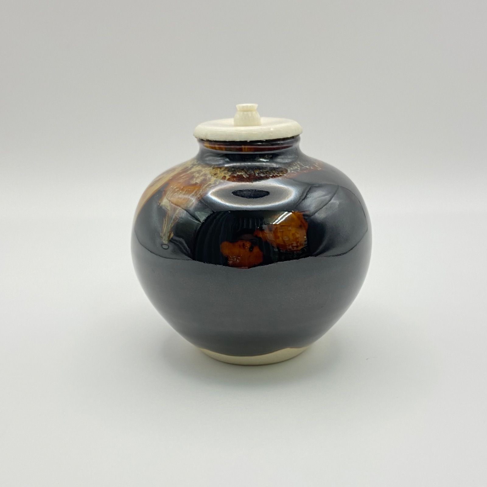 新古】文琳茶入 桶谷定一 共箱入 仕覆：花兎金襴 茶道具 茶器 京