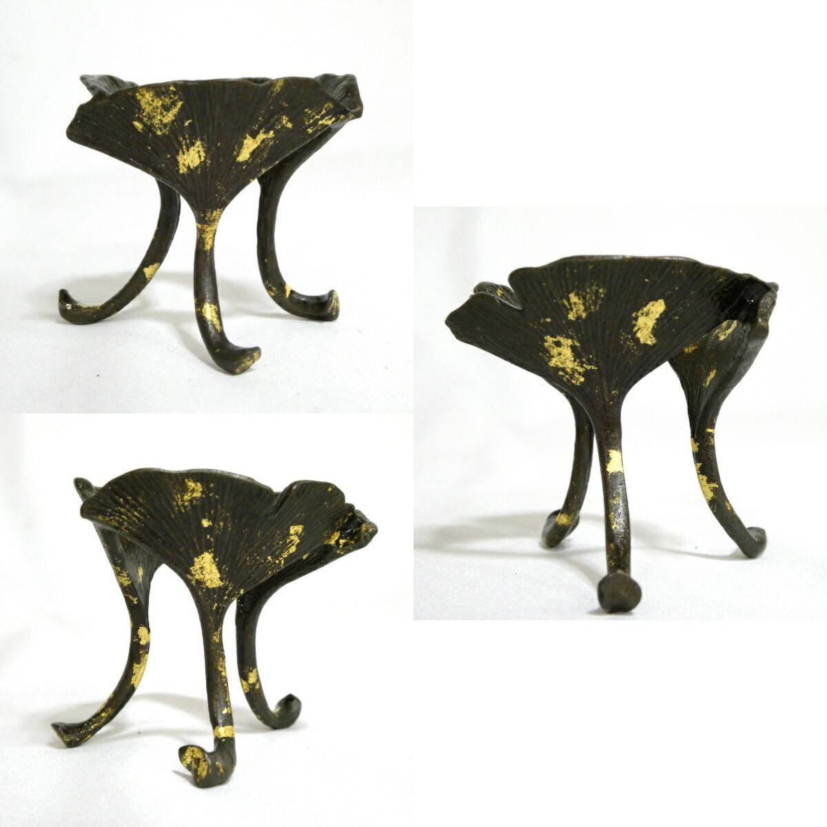 鵬雲斎好写 加賀象嵌金工家 本江好彦作 蝋型鋳銅 三銀杏 蓋置 茶道具