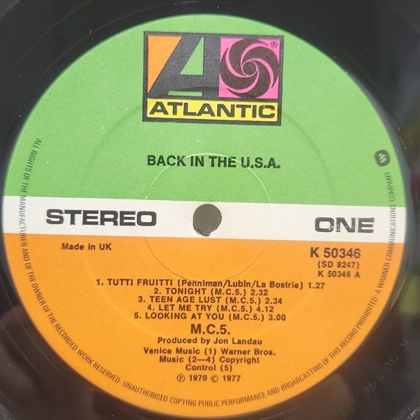 MC5】 BACK IN THE USA アナログレコード盤 MC5 – Back In The