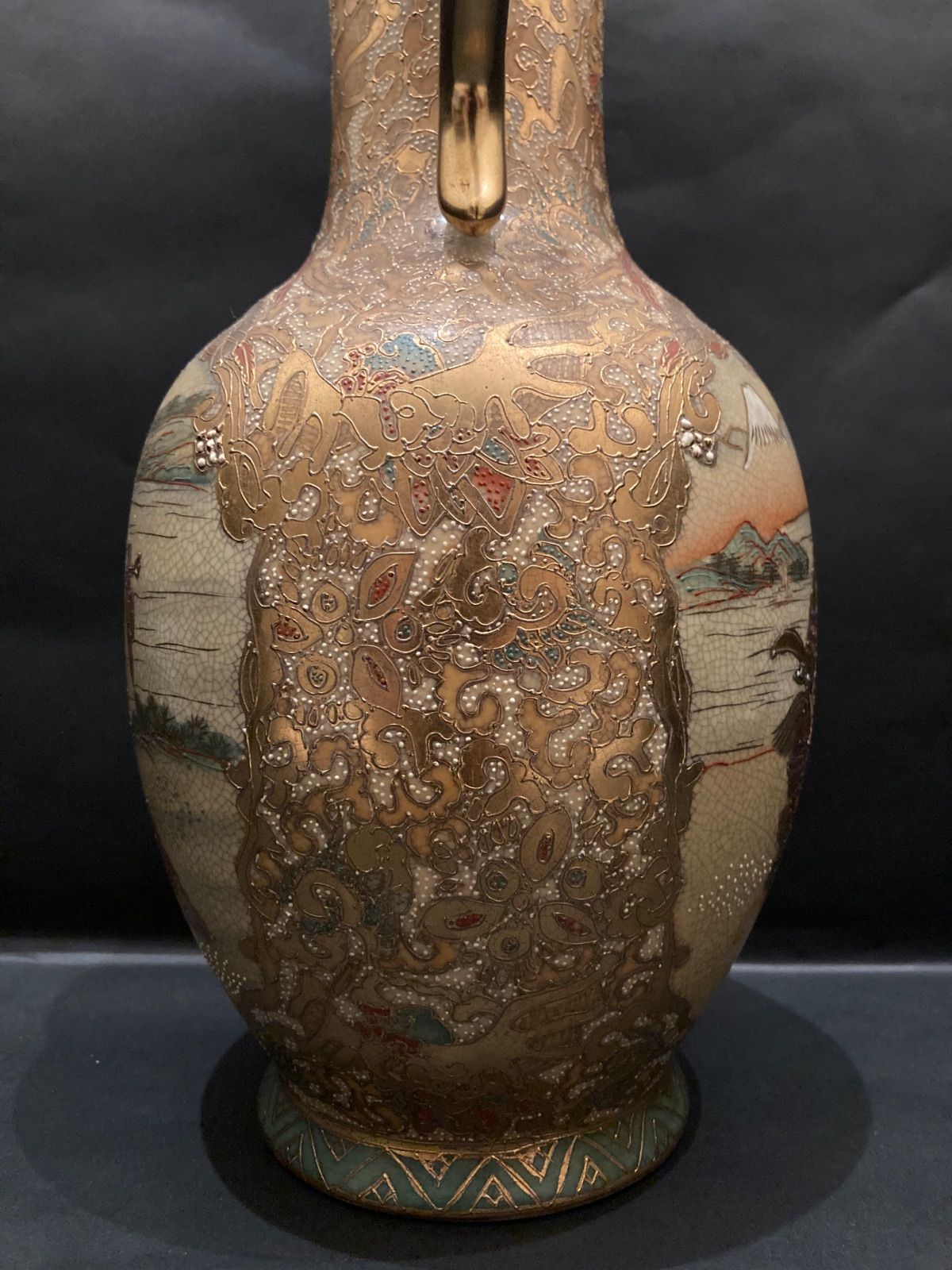 薩摩焼 武将図 花瓶 金彩 色絵 青粒 錦襴手 古美術 骨董 工芸 レア商品