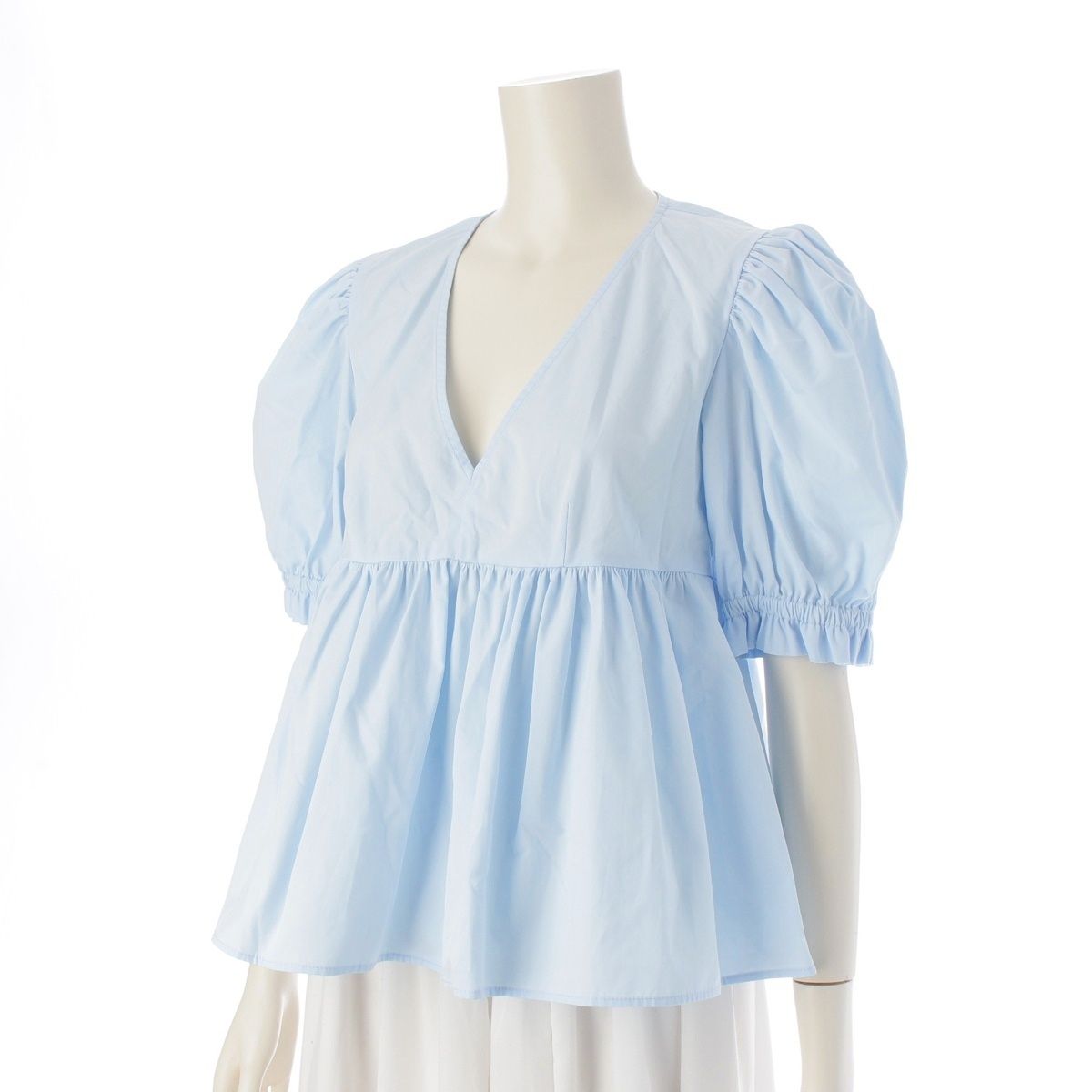 ニナリッチ コットン Vネック オープンネック パフスリーブ チュニック トップス 4 S-T 0026-C 0539 サックスブルー ライトブルー 34