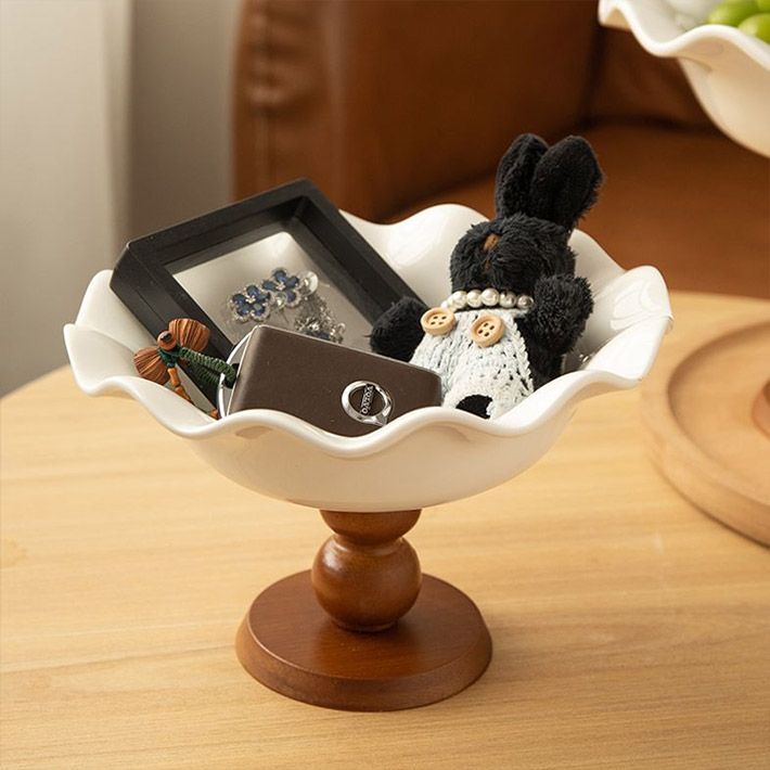 フルーツ入れ 木製 果物ボウル 脚付き 木スタンド 陶器 フルーツ