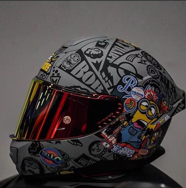 ミニオンズコラボ フルフェイスヘルメット グレーカモフラージュ グラフィックデザイン