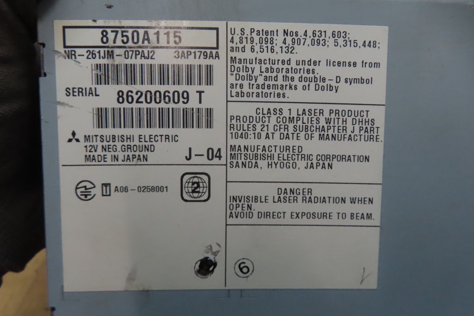 付 F4257 三菱純正 デリカ D5 D 5 8750A115 NR-261JM-07PAJ2 J-04 HDDナビ 地図2007年 Bluetooth CD DVD再生OK 本体のみ LAWEED_CL