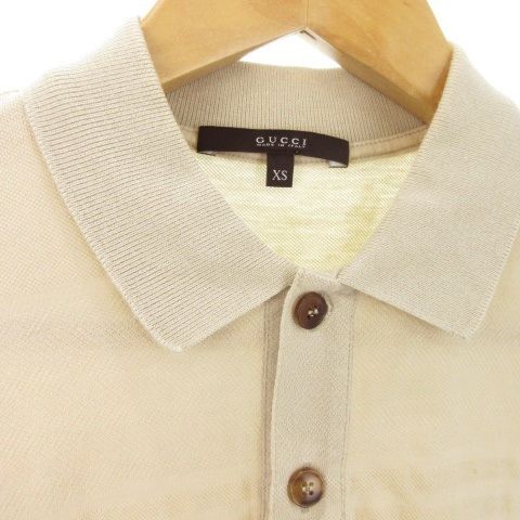 GUCCI ベージュ ポロシャツ Mサイズ GUCCI☆関税込☆ロゴプリント メッシュ ポロシャツ ベージュ