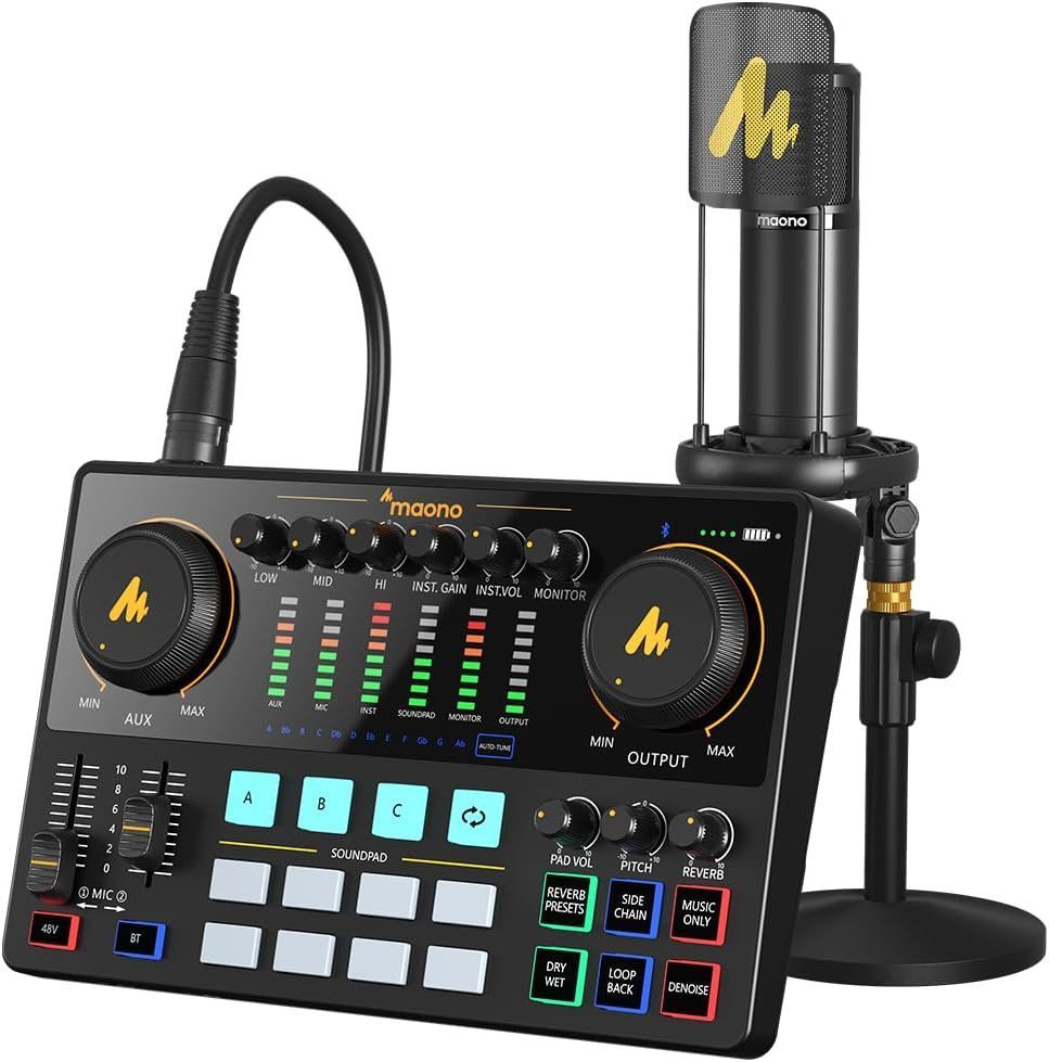 オーディオミキサー オーディオインターフェース Mixer ポッドキャストステレオミキサー XLR-XLR|3.5MM|6.35接続 オールインワンポッドキャストセット
