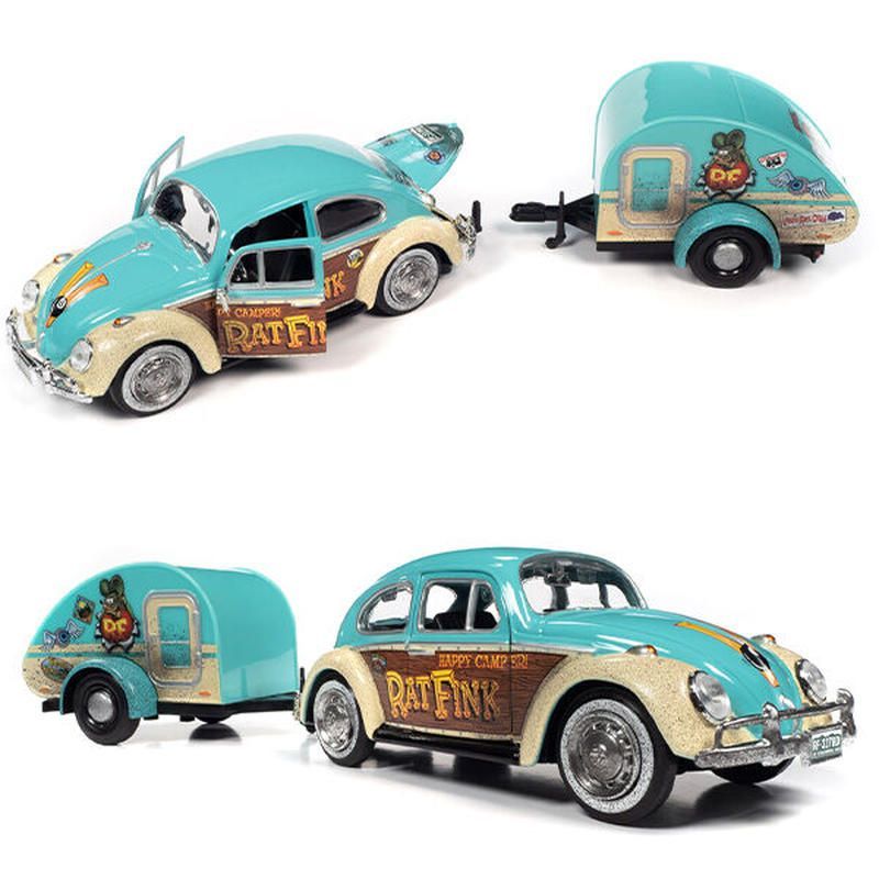 AUTO WORLD 1:24 RAT FINK 1966 VW Beetle w/Tear Drop Trailer