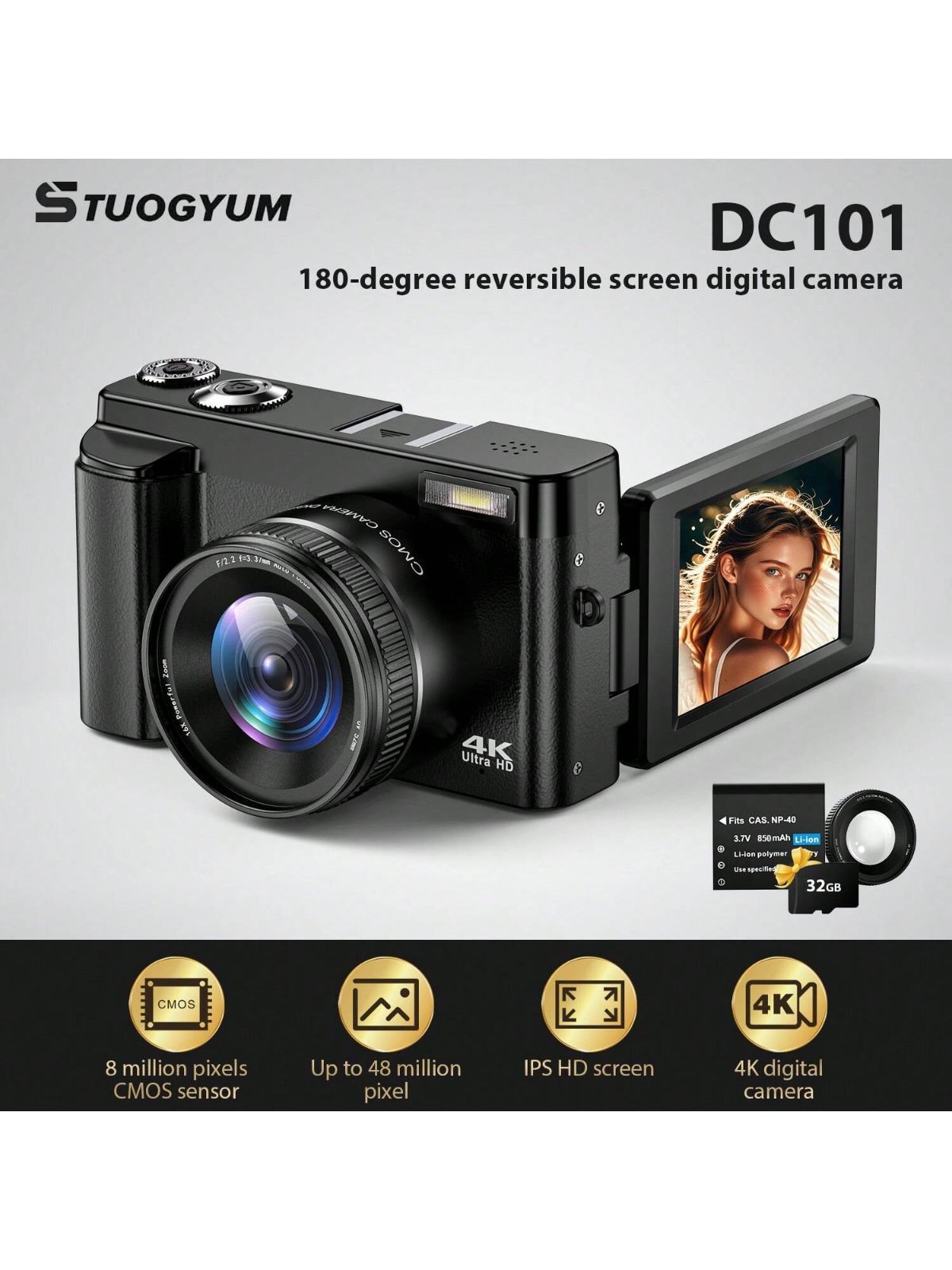 ビデオカメラ 4K30FPS 48MP 18Xデジタルズーム IRナイトビジョン