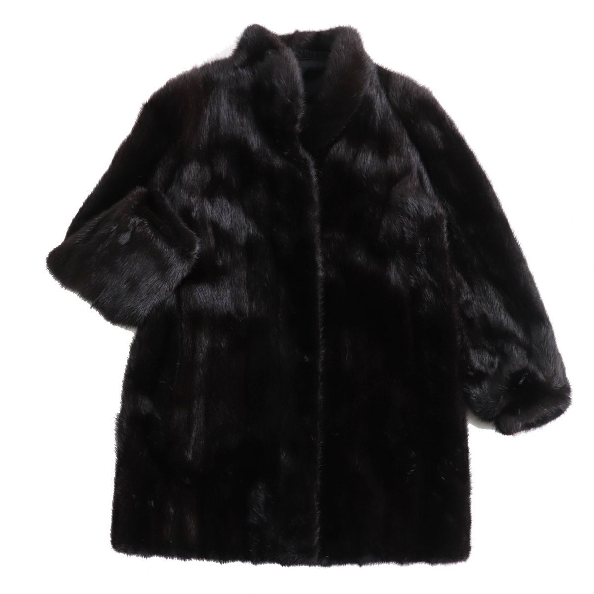 極美品★SAGA MINK　サガミンク　本毛皮コート　ダークブラウン(ブラックに近い)　11　毛質艶やか・柔らか◎