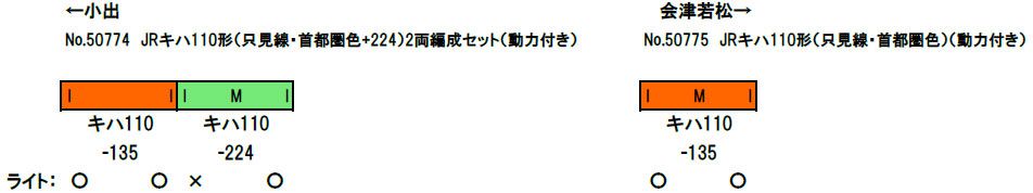 JRキハ110形（只見線・首都圏色+224）2両編成セット（動力付き