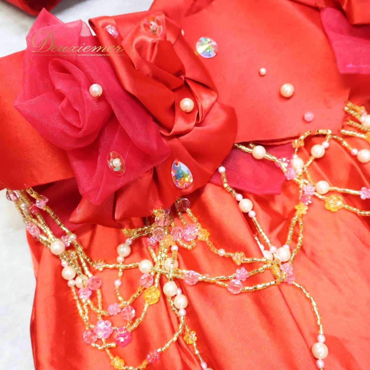 セール 【ベリーダンス用 オリエンタル衣装】レッド系 ラインストーン