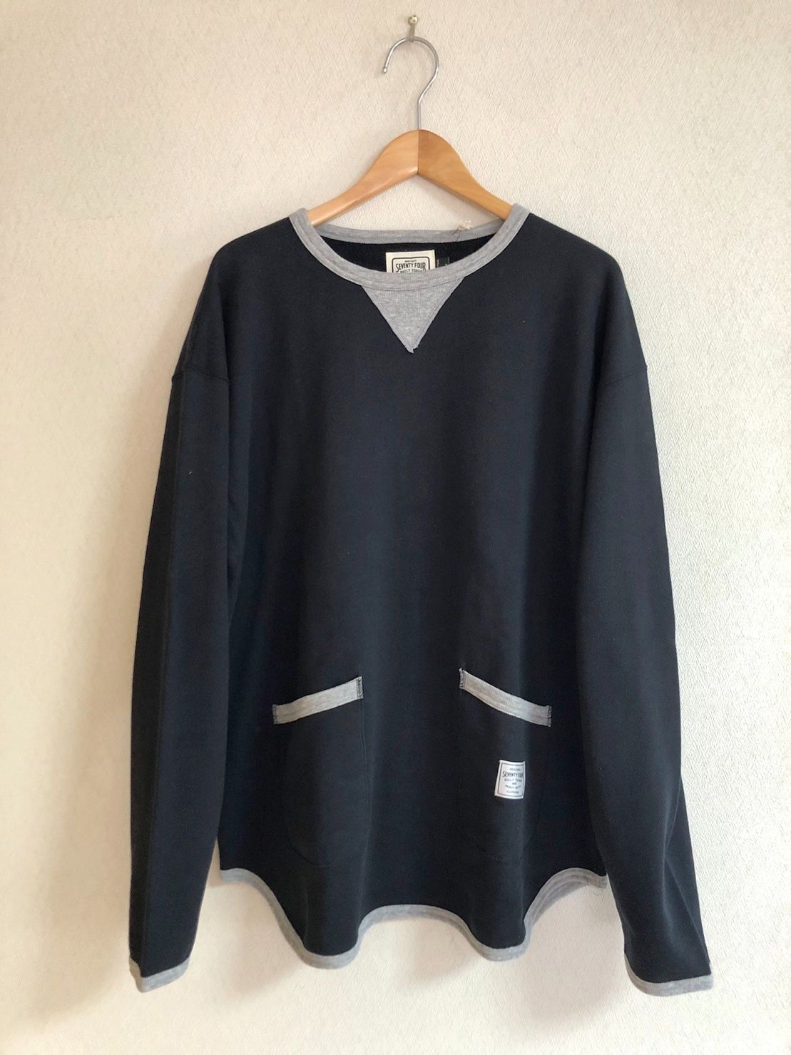 セブンティーフォー スウェット シャツ ブラック/グレー 新品【Ｌ】 SEVENTY FOUR セブンティーフォー CREW NECK RINGER SWEAT SHIRT