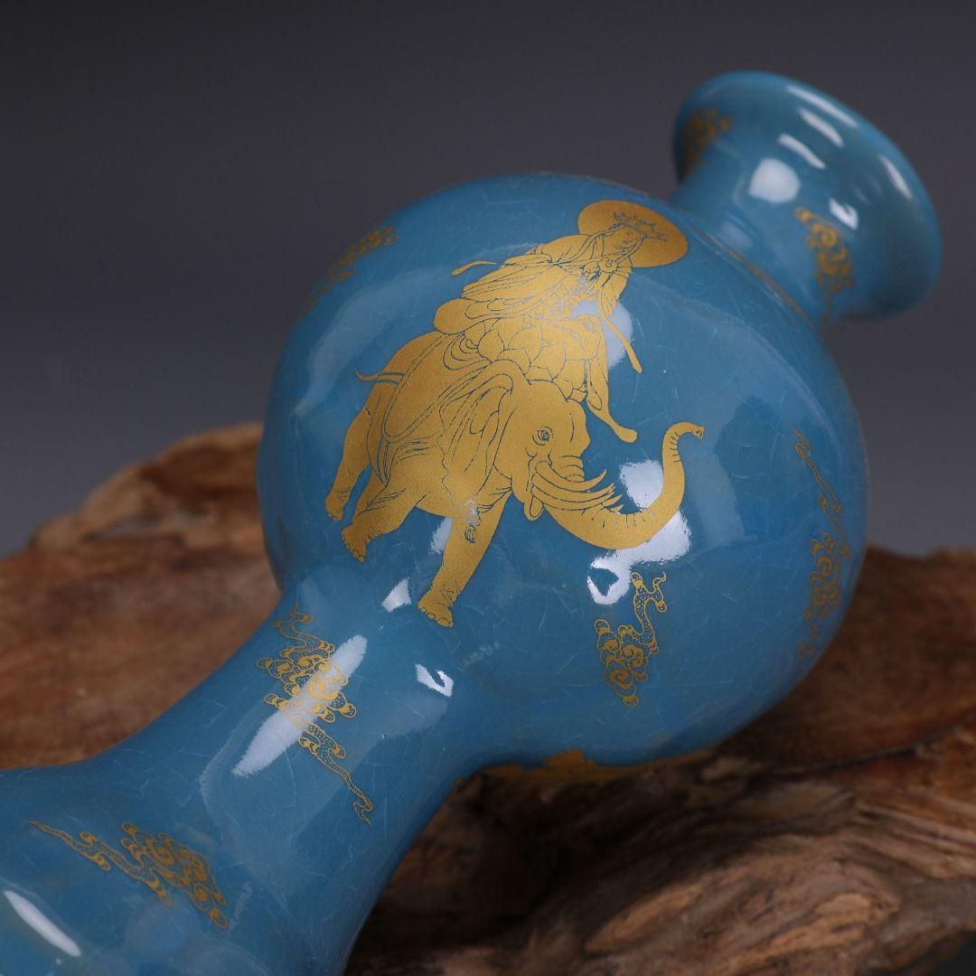 宋代汝窯天青釉蒔絵仏像紋梅瓶  景徳鎮 陶磁器 装飾品 現代工芸品 美術品 置物 宋代汝窯天青釉蒔絵仏像紋梅瓶 景徳鎮 陶磁器 装飾品 現代工芸品