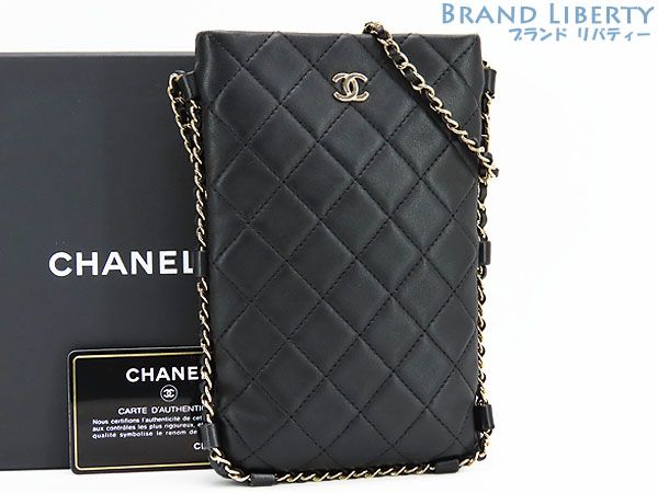 シャネル CHANEL マトラッセ ココマーク チェーンショルダーポーチ フォンケース フォンポーチ ポシェット ブラック ゴールド金具 ラムスキン A81174