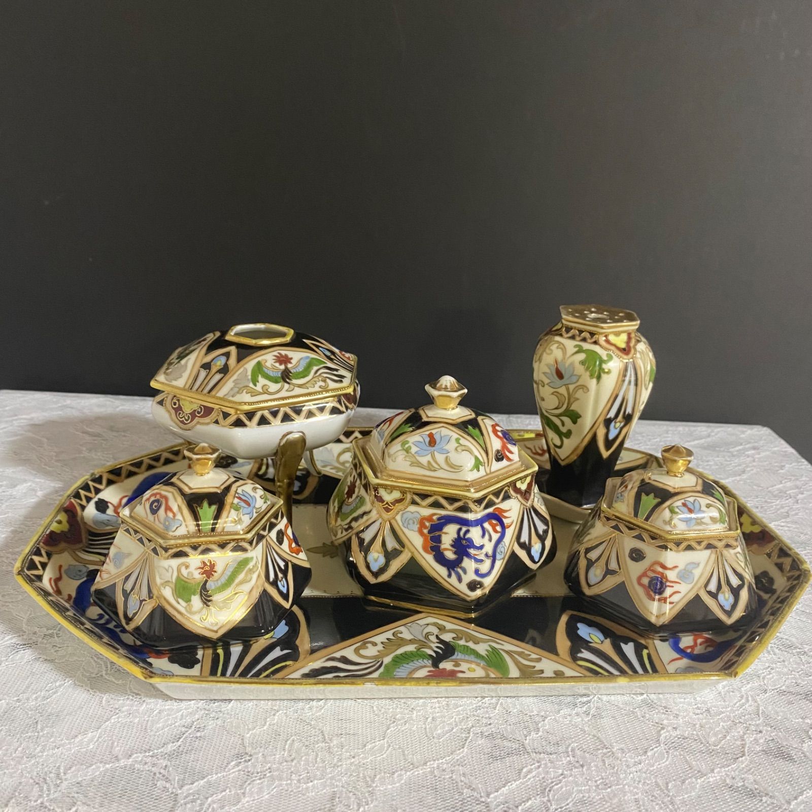 英国 里帰り オールドノリタケ ドレッシングテーブルセット マルキ印