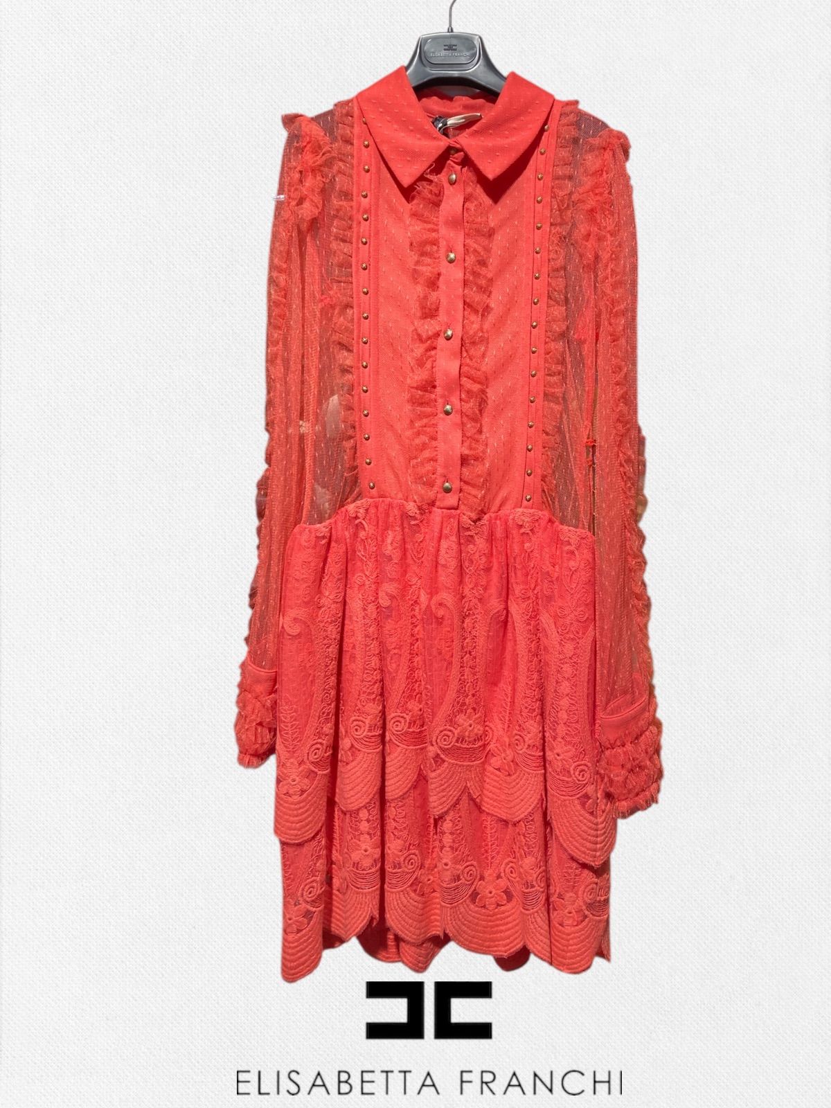 エリザベッタフランキ ELISABETTA FRANCHI ワンピース40サイズ レッド レディース レースワンピース イタリア製