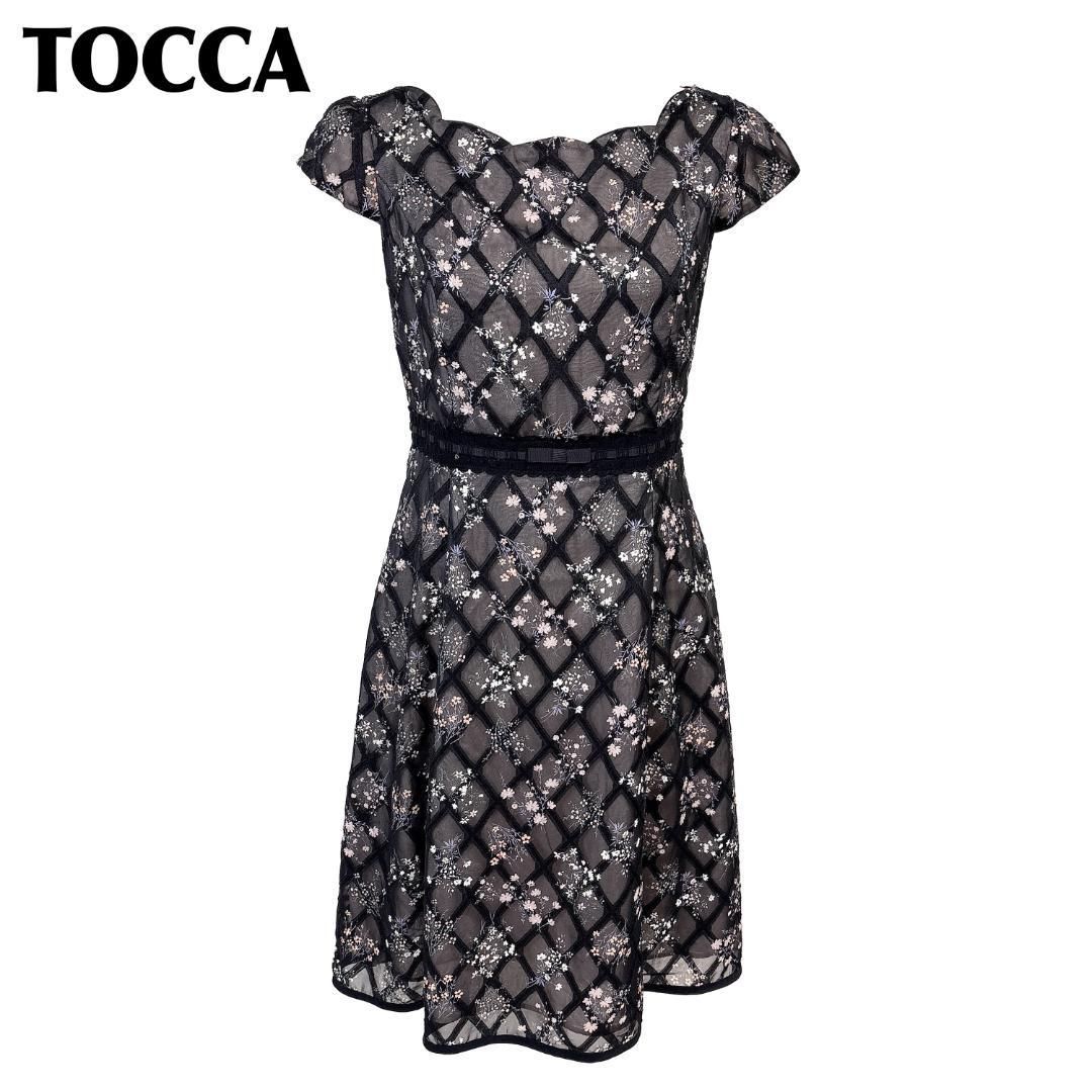 TOCCA 半袖ワンピース 4 ブラック チェック 小花柄