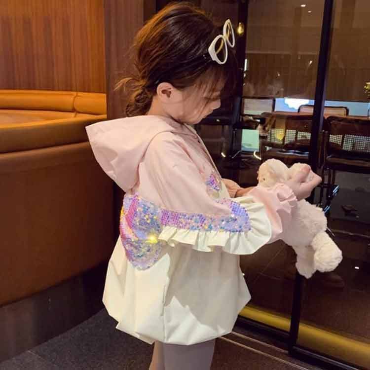 コート アウター ガールズ 秋 女の子 スパンコール付き かわいい キラキラ キッズコート 女の子 フード付き 春 95 100 110 120 130 140 150#infit595648