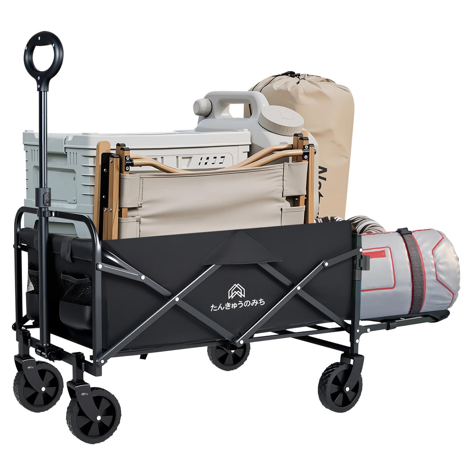 キャリーカート アウトドアワゴン 後部展開可 長物対応 折り畳み キャリーワゴン 超軽量5.3kg 大容量130L 耐荷重120kg ワンタッチ収束式 キャンプカート 自立収納 多地形対応 砂浜 釣り 引越し 買い物 ゴミ出し ブラック