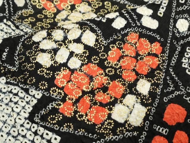 平和屋着物○豪華振袖 総絞り 吉祥松葉文 黒地 金彩 正絹 逸品 CAAS0119th