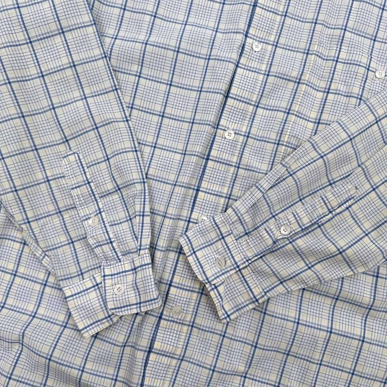 Papas パパス チェック柄 長袖 シャツ Mサイズ/ブルー×ホワイト系