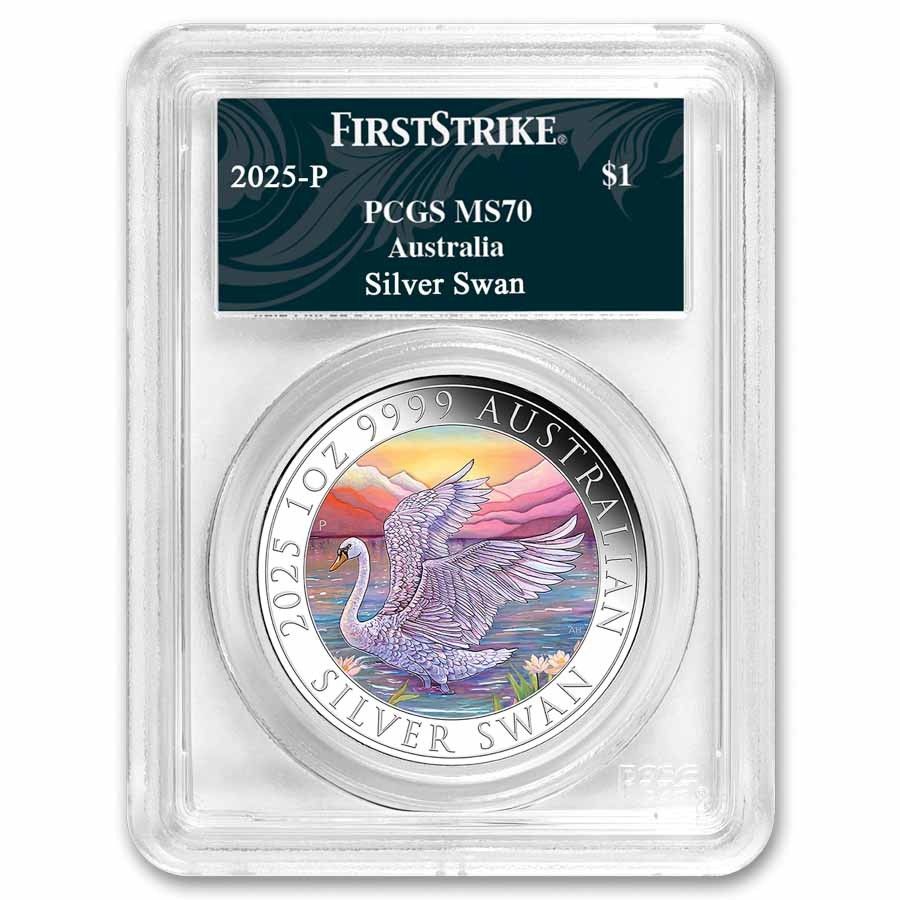 2025 A 1 oz Silver Swan Colorized MS-70 PCGS FS Swan Label