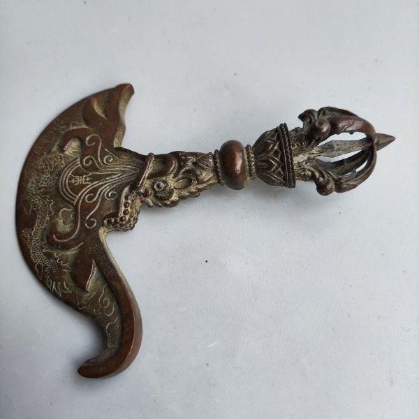 完売 銅製 置物 招財 風水 開運 辟邪 鎮宅 法器「竜頭降魔杵」金剛杵 工芸品