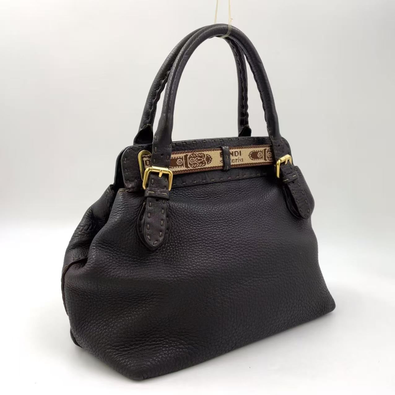 FENDI セレリア ヴィラボルゲーゼ レザー ブラウン ハンドバッグ