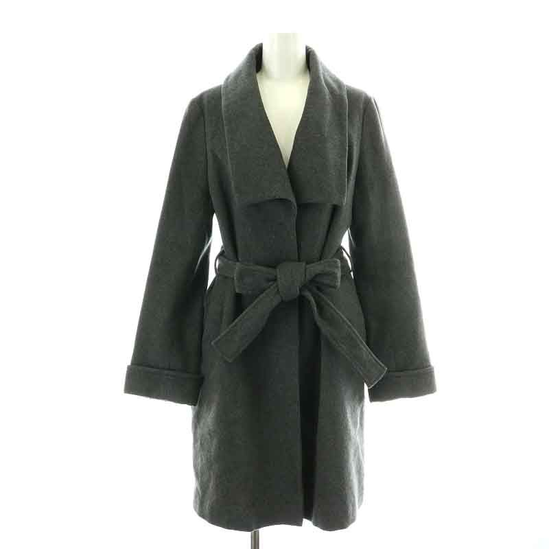 Mプルミエ　グレー ウール ベルト付きロングコート Mプルミエグレー ウール ベルト付きロングコート