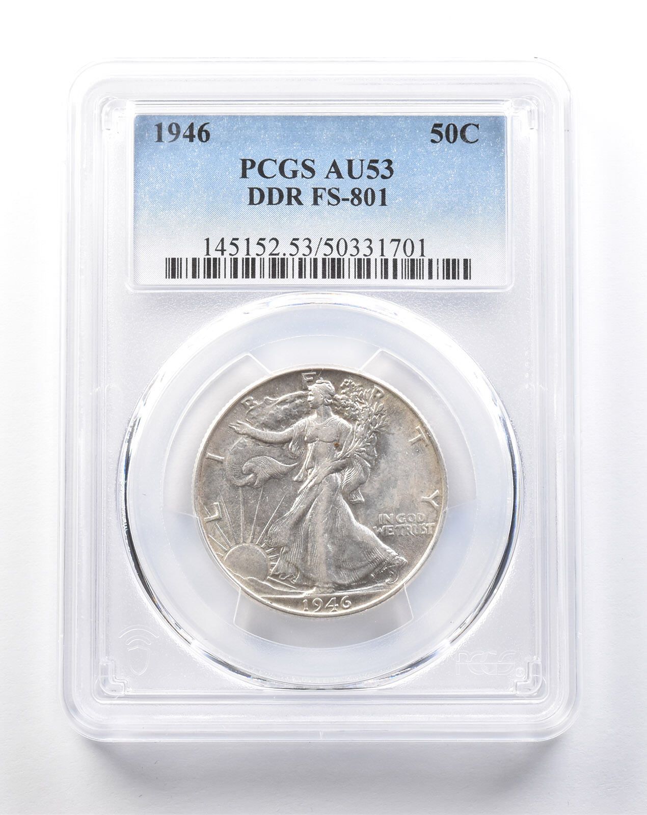 1946年ウォーキング リバティ ハーフダラー DDR FS-801 AU53 PCGS