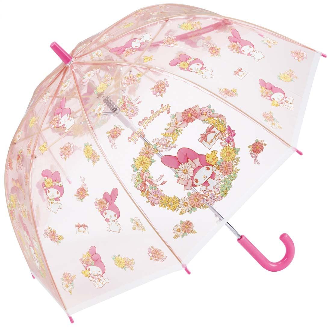 【人気商品】小学生 約125~135ｃｍ 雨に濡れにくいドーム型 9~10才向け ワンタッチジャンプ式 ウォーターペイント 8本骨スケーター(skater) マイメロディ サンリオ 55cm 女の子 ビニール傘 UBＶD55-A