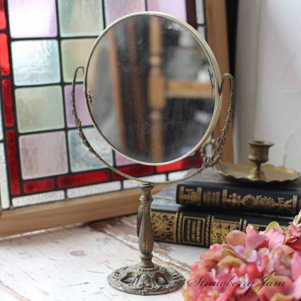 ICO-63 フランスアンティーク 真鍮 ミラー 拡大鏡 Mirror 鏡 フランス