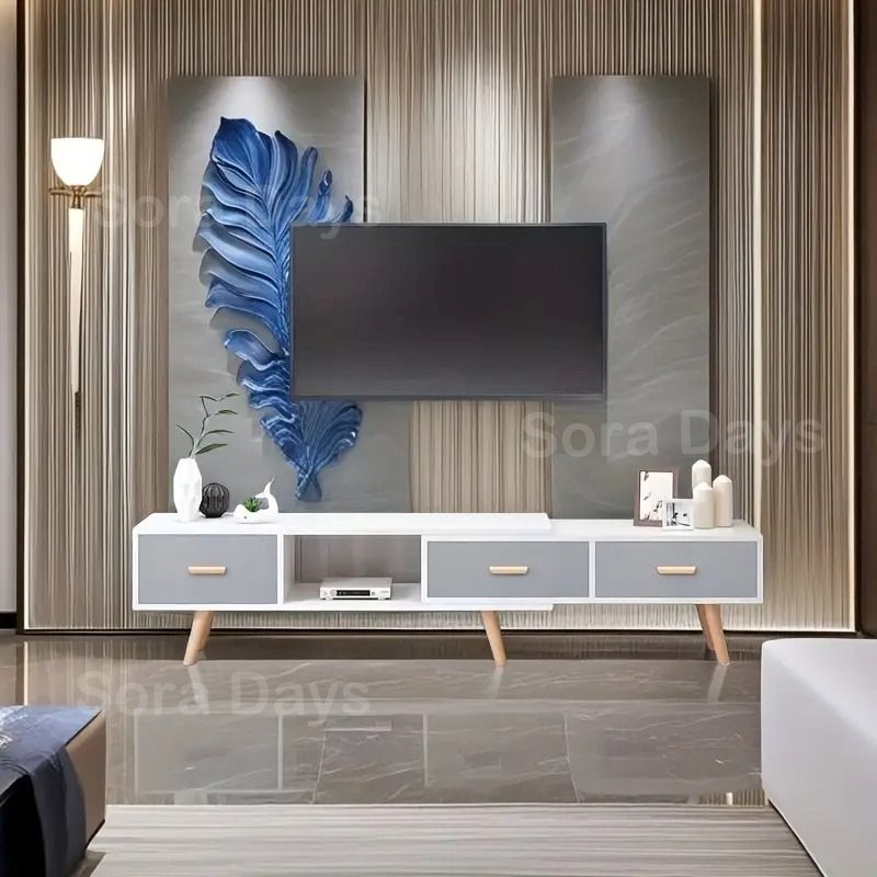 本棚テレビ台棚収納大理石調ホワイトツヤ穴つきキャビネット鏡面 本棚