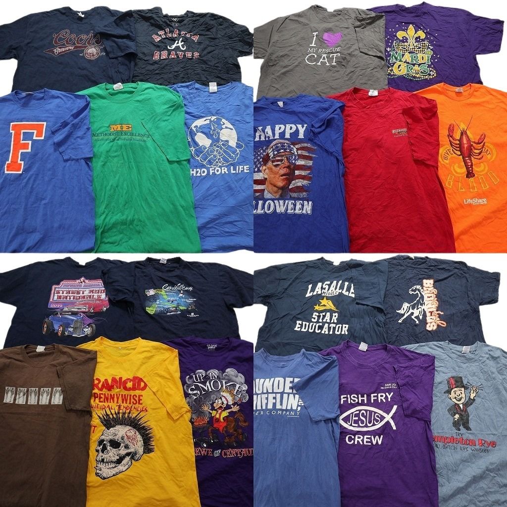 古着卸 mix プリント 半袖Tシャツ 20枚セット メンズ 2XL チームロゴ スカル 人物 乗り物 英文字 古着 NA1789