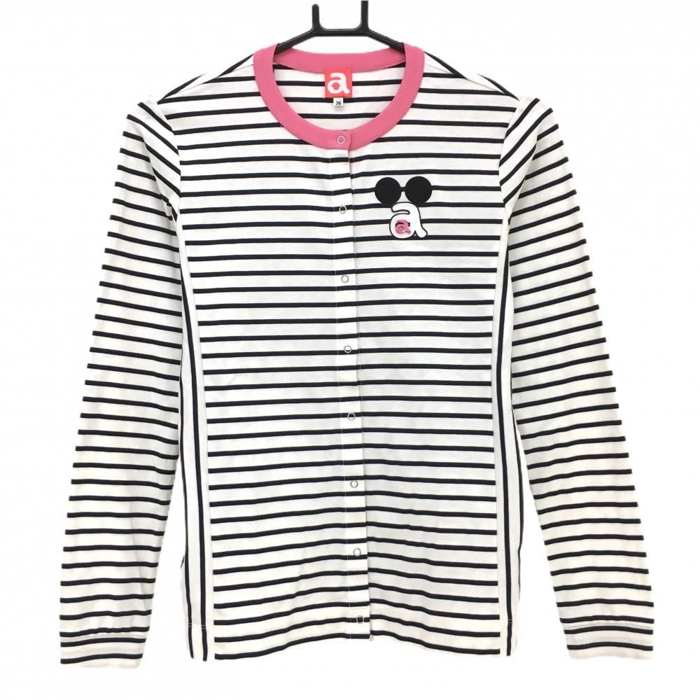 【超美品】アルチビオ カーディガン 白×黒 ボーダー スナップボタン  レディース 36(S) ゴルフウェア archivio