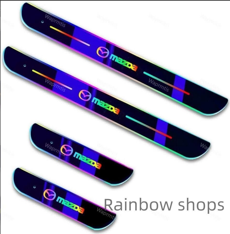 マツダ 7色 LED流れる アクリル製 自動変色 USB充電 マグネット 赤外線センサー自動スイッチで自動点灯消灯 LED発光 自動車改装パーツ トLED発光 前席 後部座席4枚 uycp60
