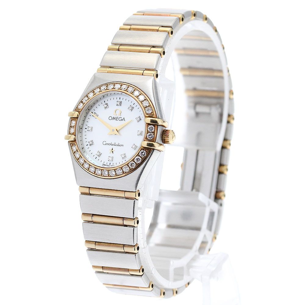 オメガ OMEGA 1267.75 コンステレーション ミニ 12P ダイヤベゼル フルバー シェル文字盤 クォーツ レディース _912223