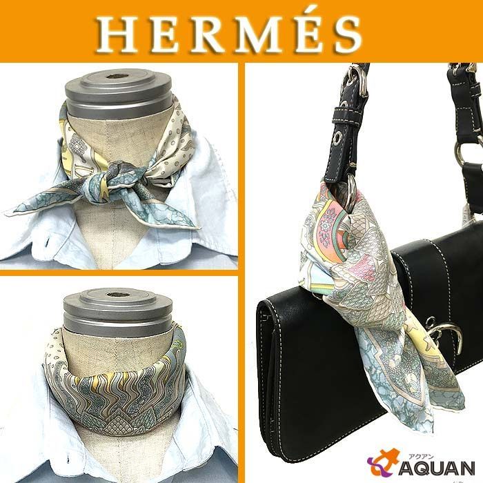 セール レア物！稀少品！ HERMES エルメス カレ42 カレ45 スカーフ GLORIA SOLI グロリア・ソロ 今日一日楽しむ その日を摘め  CARPE DIEM メンズ レディース ユニセックス ホワイト×水色 シルク100％【中古】 aq8514 - メルカリ