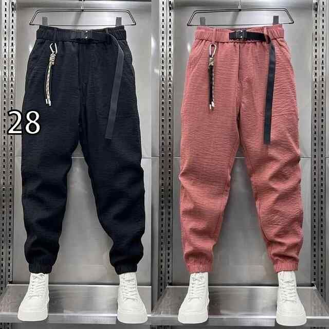 [28]メンズ ファッション 服  オシャレ シンプル 大 かっこいい 大きいサイズ ストリート 紳士服 夏 薄手 コットンリネン 通気性 カジュアル パンツ ベルト ゆったり 九分丈 ズボン