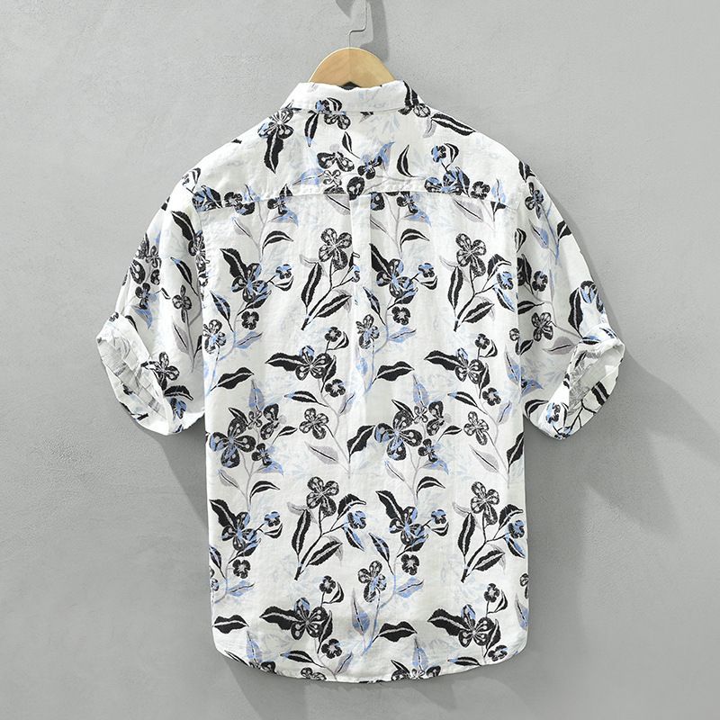 半袖シャツ 上質 リネンシャツ メンズ Tシャツ  総柄　花柄　夏新品 サマー 半袖シャツ アロハシャツ 心地良し