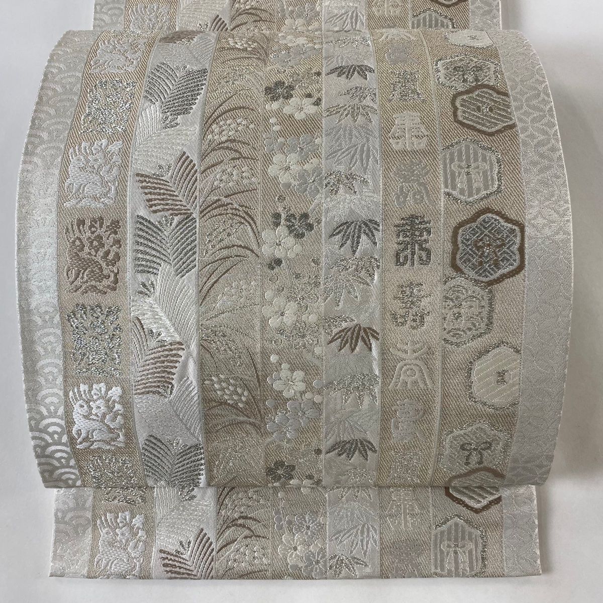 504my16①◆H・L/アッシュエル 長尺 全通袋帯 松竹梅 化繊◆未使用品 袋帯 美品 秀品 鬼壁錦 慶長名松文 松竹梅 本金箔 黒 六通 正絹