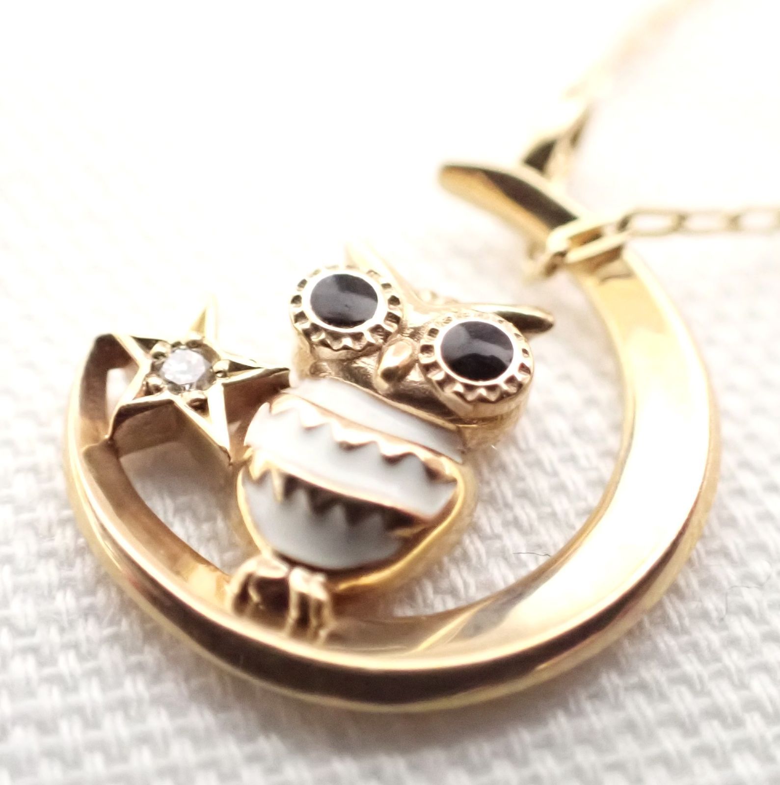 美品 STAR JEWELRY スタージュエリー フクロウ ネックレス K10YG 