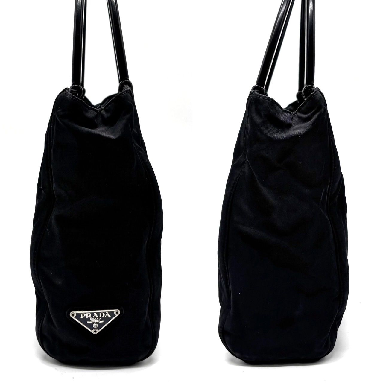 美品✨ PRADA ナイロン プラスチックハンドル トートバッグ 三角ロゴ 黒