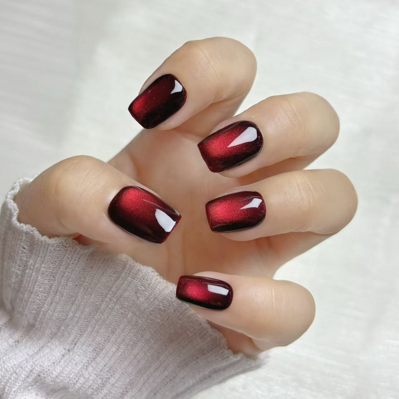 [Spring Fair] OHMI GALLERY Magnetic Nail, Short Square, One Color, 100% Handmade, Luxurious, Unisex, NTSSMC Pompon