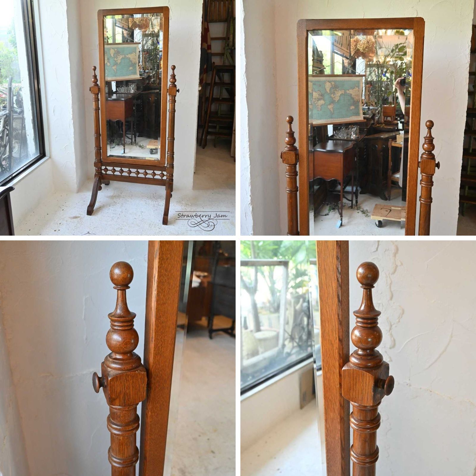 IFU-398 フランスアンティーク ミラー 姿見 全身鏡 スタンド