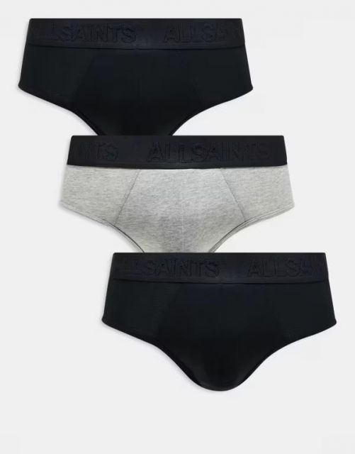 送料無料 オールセインツ メンズ ブリーフパンツ アンダーウェア AllSaints 3-pack cotton briefs in black and gray Black|gray marl