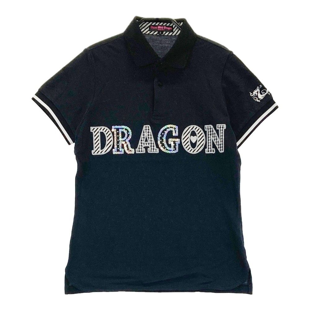サイズ：2 DANCE WITH DRAGON ダンスウィズドラゴン  半袖ポロシャツ ロゴスパンコール ネイビー系 [240101382949]# ゴルフウェア レディース ストスト