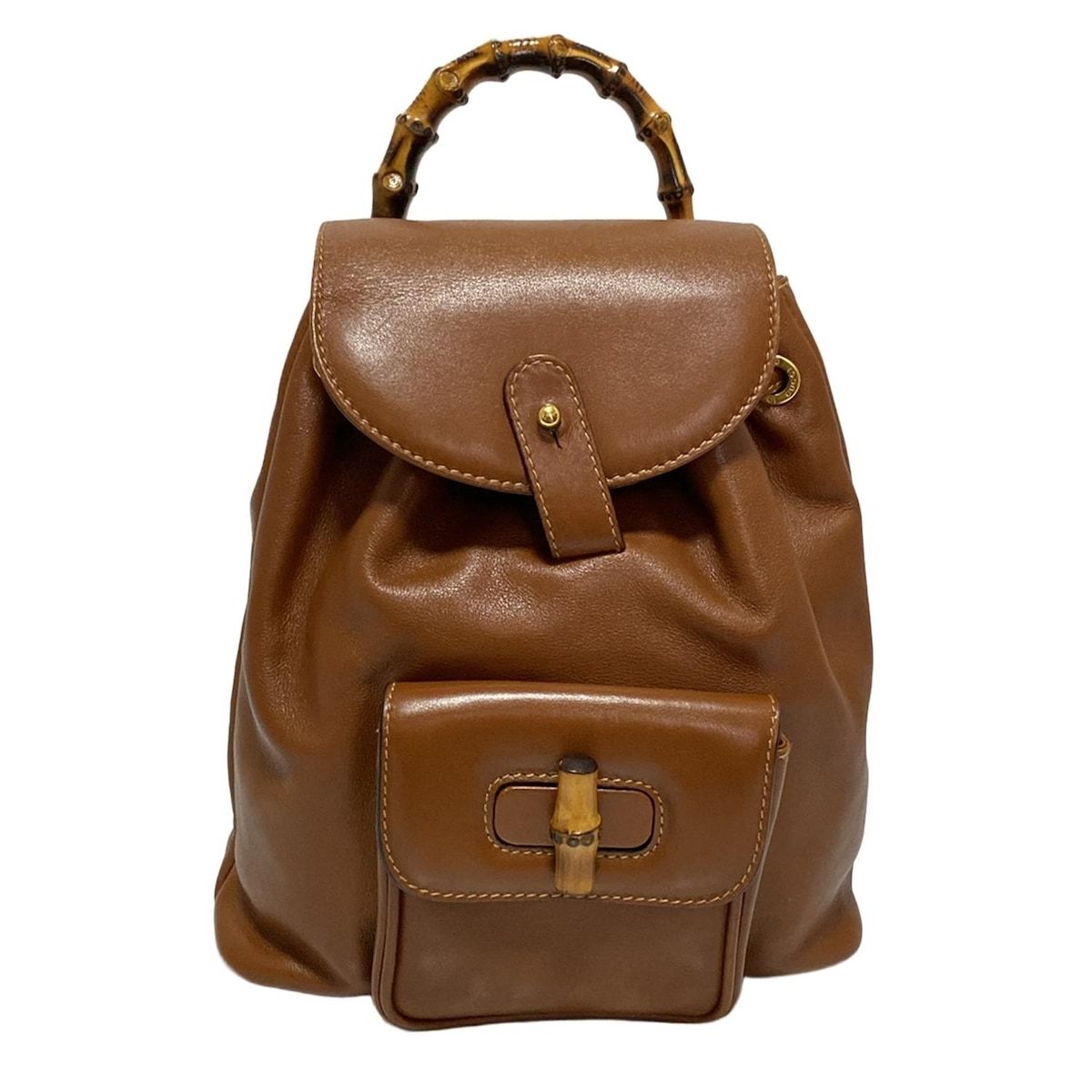 OLD GUCCI グッチ リュックサック バンブー ターンロック レザー 茶 Vintage Gallery Rococo OLD GUCCI 世界No.1のコレクション！