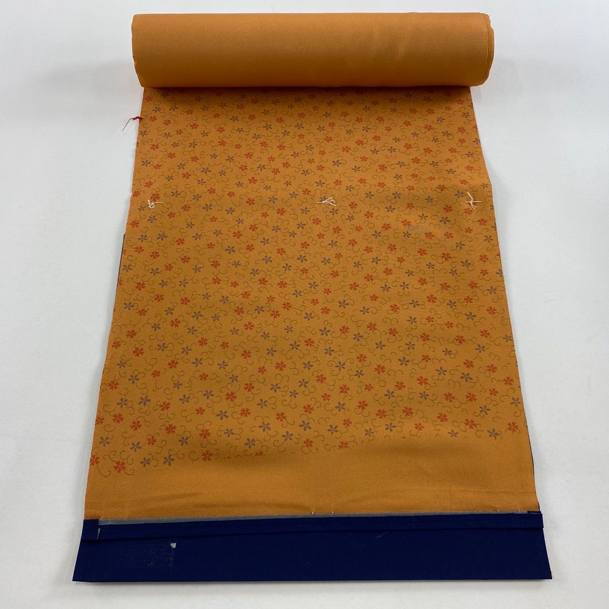 反物 秀品 小紋 花唐草 オレンジ 正絹